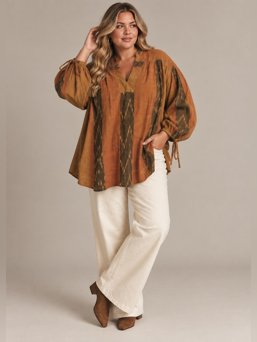 Rust Orange Brown Peasant Tunic 1X